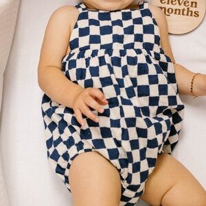 navy checkered bubble romper